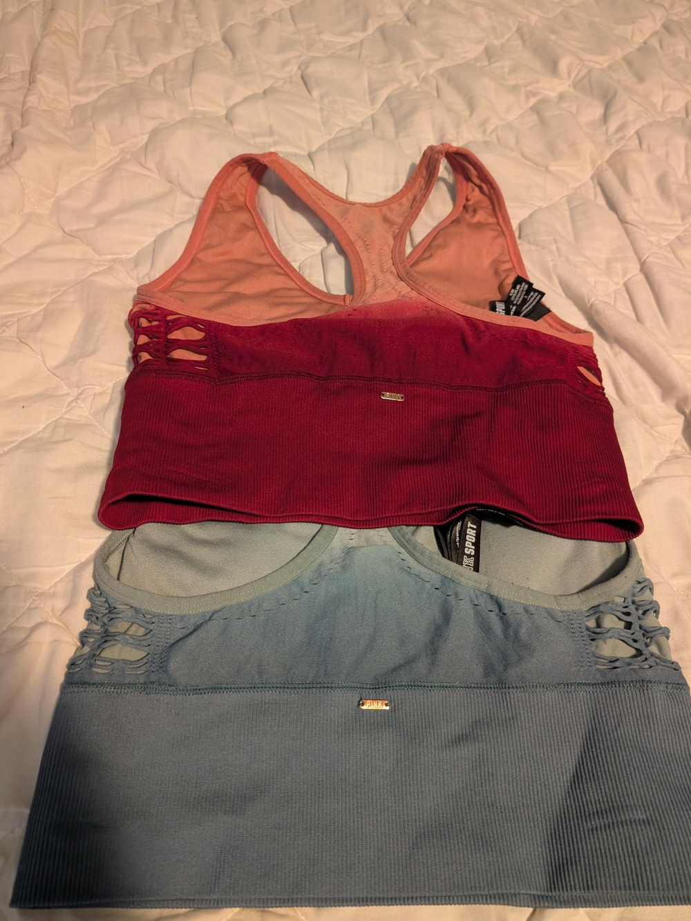 VS Pink Women’s Seamless 2 Racerback Crop Tank - Pink/Red and Light Blue
